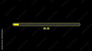 1-Minute Countdown Timer with Yellow Numbers and Progress Bar on Black Screen