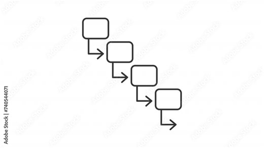 Waterfall model line animation. Flowchart animated icon. Sequential tasks. Workflow planning. Project management. Black illustration on white background. HD video with alpha channel. Motion graphic