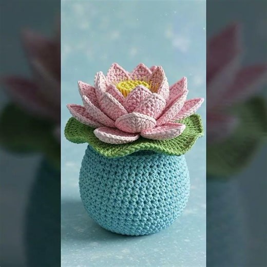 Lotus crochet flower in crochet pot ideas #crochet #flower #pots #lotusflower #shorts #viralshort