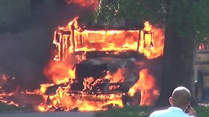 Explosion engulfs school bus in flames