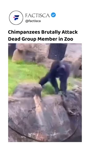 Factisca on Instagram: "The video captures chimpanzees in a zoo enclosure aggressively dragging and attacking what appears to be a deceased adult group member, with visible blood and frenzied piling-on, illustrating raw intra-species violence typical of their social dynamics. Scientific observations, such as those by Jane Goodall at Gombe Stream National Park, document chimpanzees engaging in territorial raids, infanticide, and cannibalism, with a 2014 Nature study attributing these to adaptive 