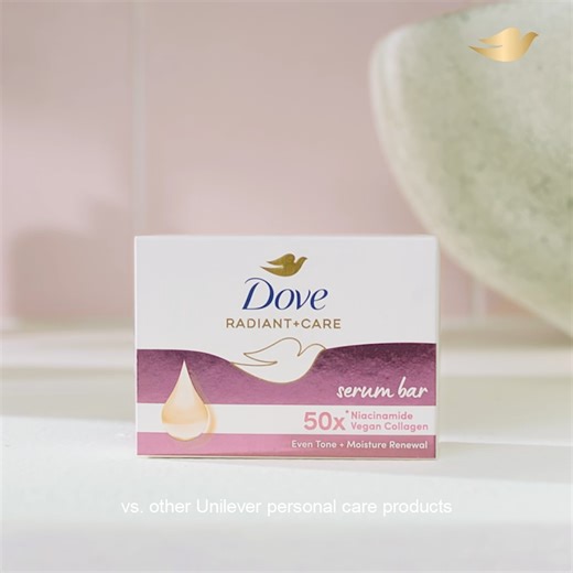 21K views · 8K reactions | Dry skin? Not here. Dove Radiant + Care Serum Bar with 50x Niacinamide and Vegan Collagen (vs. other Unilever personal care products) delivers even tone and hydration renewal for radiant, nourished skin, helps when used regularly. #RaiseTheBar ASC Ref. Code U0174P033125D | Dove | Facebook