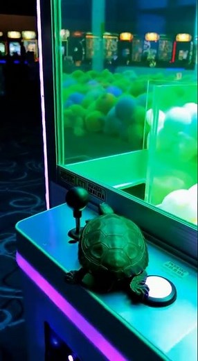 Claw Machine Moving? A Turtle Hit the Button!#Turtle #ArcadeCCTV #ClawMachine #AIshorts