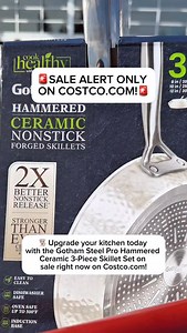 🚨SALE ALERT🚨 👨🏻‍🍳Upgrade your kitchen today with the @gotham_steel Pro Hammered Ceramic 3-Piece Skillet Set on sale right now on Costco.com! Featuring: 💎 Stunning hammered exterior cream interior 🎨Grab one in a Cream or Navy color 🔥 Thick forged aluminum for even heat 🙌 Healthy ceramic non-stick, NO PFAS! 💪 Cast stainless steel handles for a sturdy grip 🛒Grab it on sale only on Costco.com for $20 off, now $69.99, plus check out their full Pro 13 Piece Hammered Cookware Set for $40 off