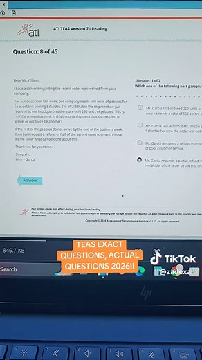 Teas exact questions, ACTUAL QUESTIONS 2026!! TEAS exam study guide with answer's of exact questions available. what I used to pass TEAS exam 2026!! with a 96% score. #ati #teas #nurse #nursingstudent
