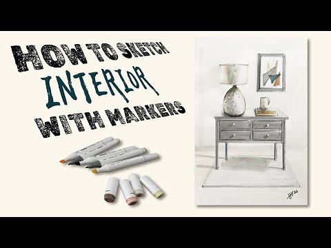MARKER RENDERING INTERIOR DESIGN - How To Sketch an Interior in ONE POINT PERSPECTIVE | HH Design