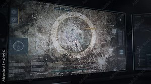 Modern Radar Tracking Software on a Computer Screen. Scanning the Area and Analyzing Data. Zooming in and Getting a Detailed Reading of the Information. Moving Targets Approaching. User Interface.