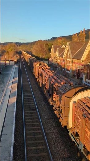 Under the setting sun 70 009 passes Settle on the Carlisle to Chirk logs