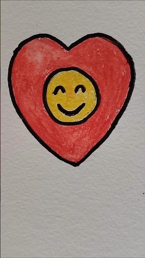 Smiling Heart Emoji - Simple drawing and painting of smiling heart emoji using water color pencils