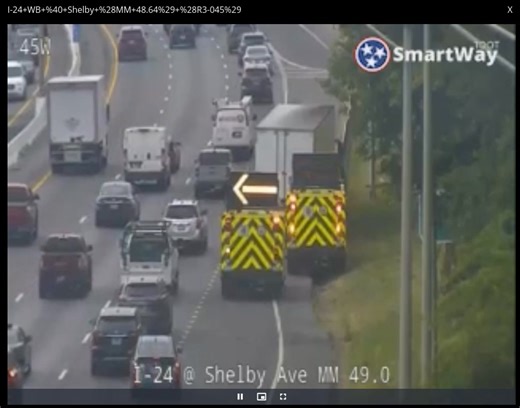 Nashville- TDOT behind a stalled truck on I-24 westbound near Shelby Ave 4:25pm CT. Commander Chuck is Tennessee’s “ONLY” Traffic Reporter Delivering 16 Hours Per Day Of Real-Time “Live” Traffic Coverage. You Can’t Fake “LIVE”! http://commanderchuck.net | On Time Traffic