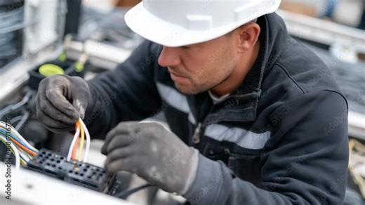 22Overhead view of a ceiling junction box, electrician neatly routing cables into a black spotlight fixture, technical electrical installation detail, precision and safety concept