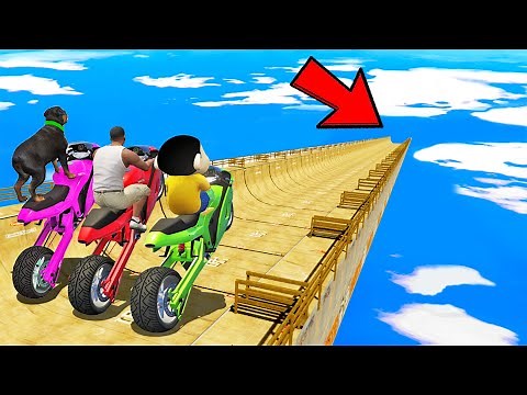SHINCHAN AND FRANKLIN TRIED LONGEST MEGA RAMP & CRAZY RACE SUPER JUMP CHALLENGE BY BIKES GTA 5