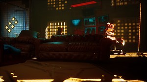 sci fi futuristic interior with neon lights