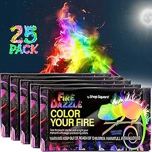 Fire Dazzle Fire Color Changing Packets for Fire Pit - 25 Pack Color Packets, Flame Changer for Fire Pit and Campfires - Camping Games Accessories for Kids and Adults