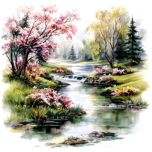 20 Spring Floral Lake Clipart, Nature Scenery Landscape, Cottage Garden, Printable Watercolor, Papercraft, Junk Journal, High-quality Jpgs - Etsy