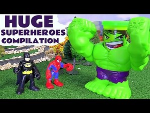 Superheroes Toys Rescue Story with HUGE Hulk Can-Heads Smash