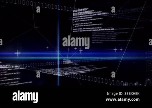 Digital animation of blue light trails and data processing against black background. computer interface and technology concept Stock Video Footage - Alamy