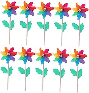 14Pcs Wooden Pinwheels 12Cm Colorful Wind Spinners Pinwheels Rainbow Party Decorations for Yard Lawn Garden Patio