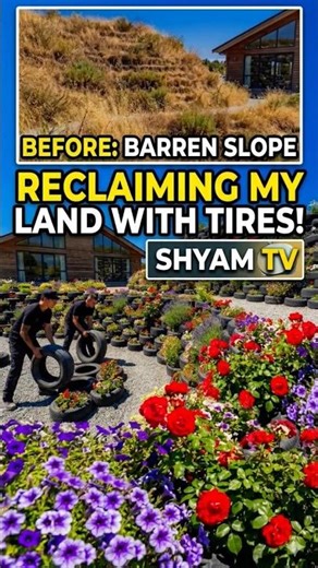 “From Barren Slope to Beautiful Garden 🌸 Using Old Tires! | Satisfying Transformation” #satisfying