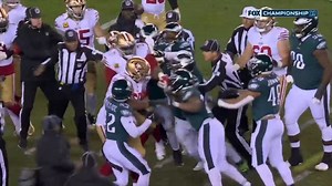 2.2M views · 28K reactions | Players had to be separated during a scrum in the San Francisco 49ers-Philadelphia Eagles game. Trent Williams Williams and K'Von Wallace were ejected. (via NFL on FOX) | SportsCenter | Facebook
