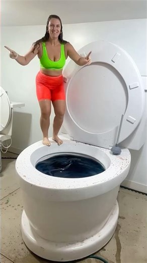 HIGHEST JUMP Slow Motion into Worlds Largest Giant Toilet Black Pool with BIG SPLASH 💦 😳😆#shorts
