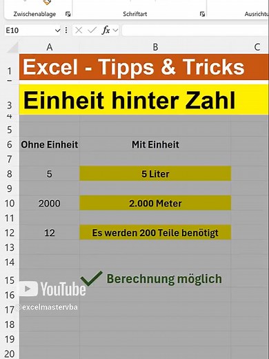 📏 Einheit anzeigen, trotzdem rechnen? So geht's mit cleverer Zellformatierung! 🔍💡#exceltips #youtubers #hack #learnontiktok #tips #excelpro #exceltricks #Excelhack #Produktivität #short #gamechanger #produktiverarbeiten #excelmagic #fyp #fürdich #chatgpt #Ki