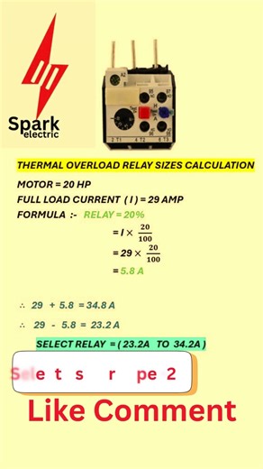 Thermal Over Load Relay size calculation #shorts #ytshorts #electrical @sparkelectric24