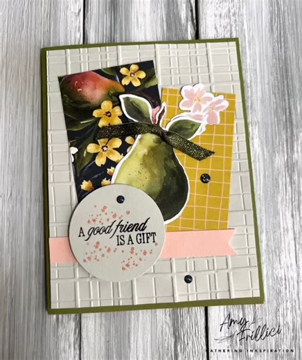 This gorgeous card was designed by my downline, Jamie Sanders!! We made this card a little while ago at a Simple, Beautiful Card Class and everyone loved it!! Thank you for your inspiration, Jamie 😊😊. Her card features with the Perfectly Pears Stamp Set & Dies. This stamp set and dies are now on the Last Chance Lists and ON BIG SALE!! There are many other great products on the last chance lists, too!! Take advantage of these great sales while supplies last!! LINK IN BIO to order!! Once on my S