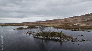 Rannoch Moor from a drone over Loch Ba and Loch of the Armpit, A82 Highland Way, Argyll and Bute, West Highlands, Scotland