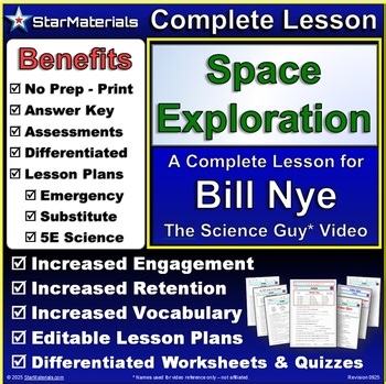 Complete Lesson for Bill Nye Space Exploration - Worksheets, Quizzes, Plan