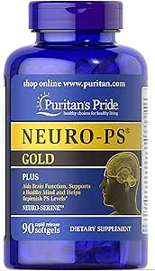 Puritan's Pride Neuro-PS® Gold Plus Neuro-Serine™ with Gingko Biloba and DHA, Advanced Dietary Supplement for Brain Function, Health, and Memory Support, 1 Month Supply, 90 Rapid Release Softgels