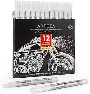 ARTEZA Acrylic Paint Markers, Set of 12 White Acrylic Paint Pen, Art Markers for Glass, Pottery, Ceramic, Plastic, Rocks, and Canvas