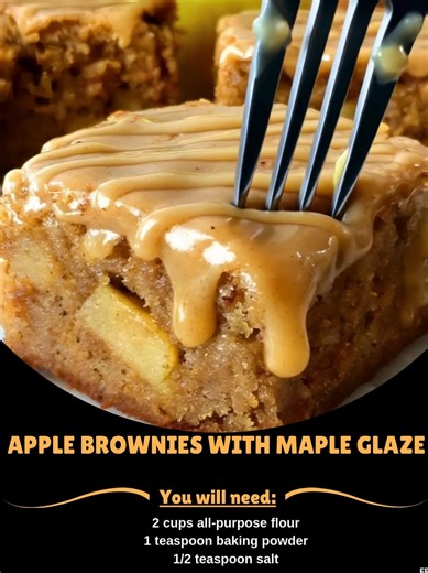 3.5K views | Apple  Brownies with Maple Glaze Ingredients: - 2 cups all-purpose flour - 1 teaspoon baking powder - 1/2 teaspoon salt - 1/2 cup unsalted butter, melted - 1 cup brown sugar - 2 large eggs ..... Full Recipe in Coʍmеոτ   | Mommy Needs A Recipe | Facebook
