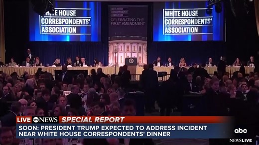 SPECIAL REPORT: President Trump, first lady Melania Trump and other dignitaries were removed by security after a reported shooting incident at the White House Correspondents' Association Dinner in Washington, D.C., Saturday night. Read more: https://abcnews.com/Politics/trump-lady-removed-security-after-incident-white-house/story?id=132387016 | ABC World News Tonight with David Muir