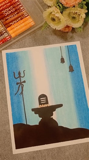 Powerful Lord Shiva Painting 🔱 | Easy Oil Pastel Art | Shivling Art Tutorial #art #oilpastels