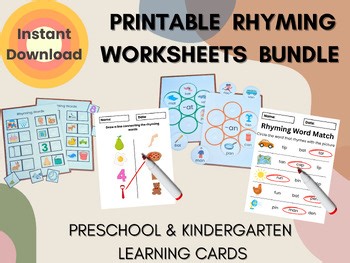 Rhyming Worksheets Bundle - 4 Phonics Activities for Pre K & Kindergarten
