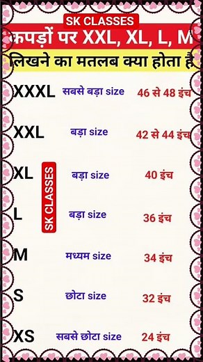 कपड़ों के Size का सही मतलब | XS, S, M, L, XL, XXL, 3XL का Size Chart 👕 #clothing #gk #knowledge