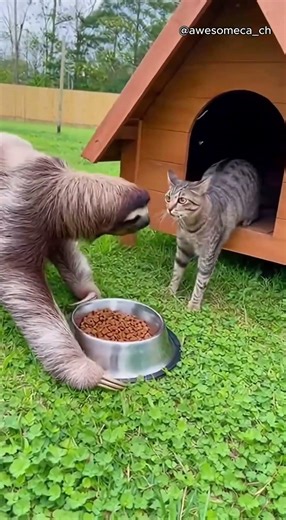 ナマケモノを追い出すタビー猫 / Tabby Cat Drives Away Sloth / 나무늘보를 쫓아내는 고양이 #CatVsSloth