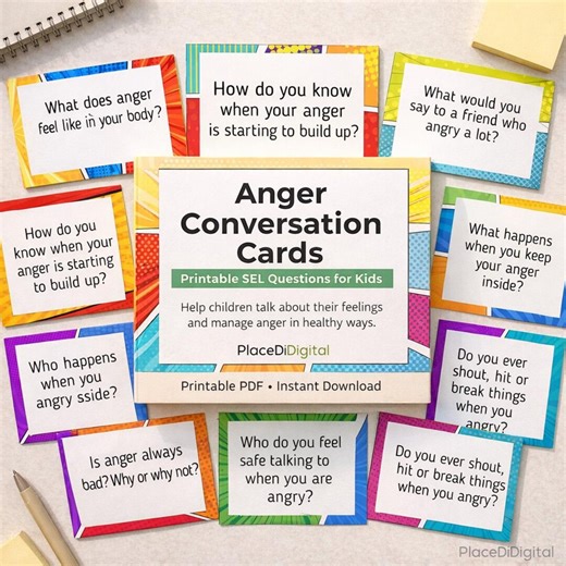 Anger Conversation Cards for Kids | Printable SEL Tool for Managing Big Feelings, Therapy, School Counseling, Emotional Regulation Resource - Etsy