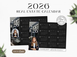 2026 Real Estate Black Calendar Magnet Template, Canva Editable (digital Download) - Etsy