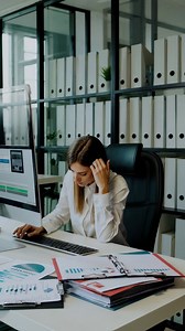 Woman working on computer in office | Premium Stock Video Footage