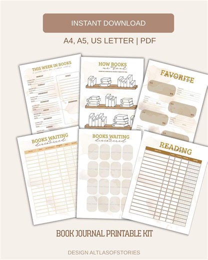 Reading Tracker Bundle Printable | Book Journal Kit, Book Tracker, TBR List, Mood Tracker, Reading Planner, Book Log PDF A4 A5 US Letter