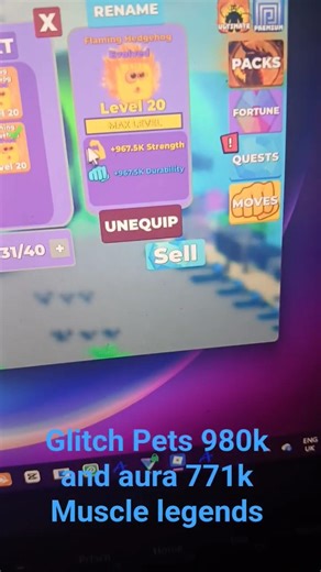 Glitch Pets 980k and aura 771k Muscle legends