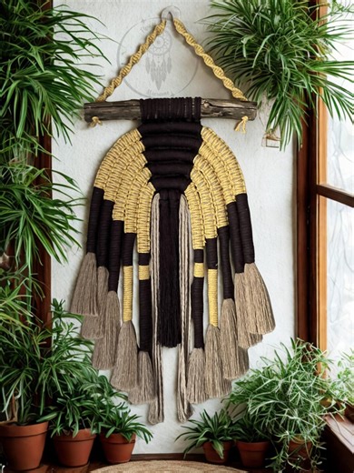 Handmade Textured Macrame Wall Hanging | Boho Earth Tones Fiber Art - Etsy