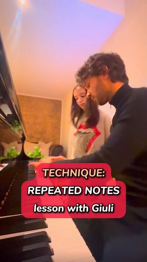Lorenzo Bovitutti | Pianist on Instagram: "Little Giulia comes to lesson all smiley and happy about her first piece with repeated notes. I encourage her enthusiasm by showing her Ravel’s Toccata beginning, an extreme example of this cool technique, and helping her play it. Giulia takes on the challenge, with a smile as always. #pianoteacher #pianolessons #ravel #kidlearning #piano"