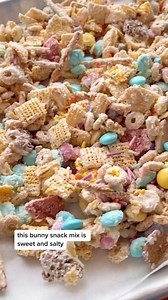 Bunny Snack Mix. This sweet and salty snack mix recipe makes a great Easter treat. Use your favorite Chex cereal or a combination of a few. #chexmix #easterdesserts #eastertreats #Eas | Cookies Capable
