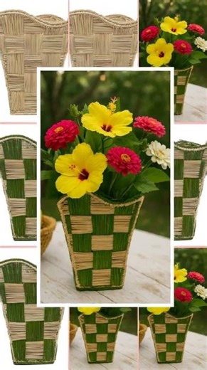 Checkered Handwoven Iraca Vase