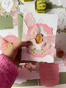 Pink Peach French Elegant Chateau, Romantic Wedding in France, Handmade Wedding Invitation Sets, Paper Invitations, Monogram, Wax Seals - Etsy