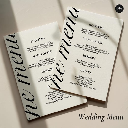 Editable Wedding Menu Card Template, Printable Reception Dinner Menu, Modern Minimalist Place Setting Card, Elegant Menu (digital Download) - Etsy