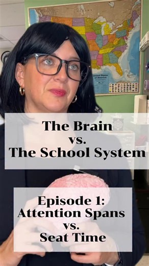 Jamie | Your sarcastic teaching bestie on Instagram: "🧠 The Brain vs. The School System 🎬 Episode 1: Attention Spans vs. Seat Time We know what actually supports learning: 🧠 movement 🧠 regulation 🧠 engagement 🧠 connection But school days are still built around seat time and test prep—not brain development. And kids feel that mismatch first. This isn’t about lowering expectations. It’s about raising our understanding. 👉 What should Episode 2 be? What brain-vs-system showdown do you want to